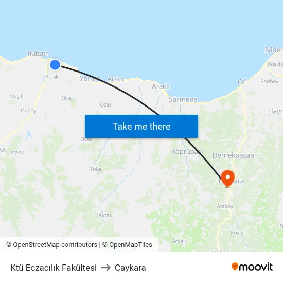 Ktü Eczacılık Fakültesi to Çaykara map