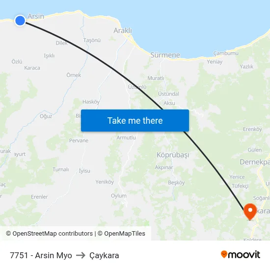 7751 - Arsin Myo to Çaykara map