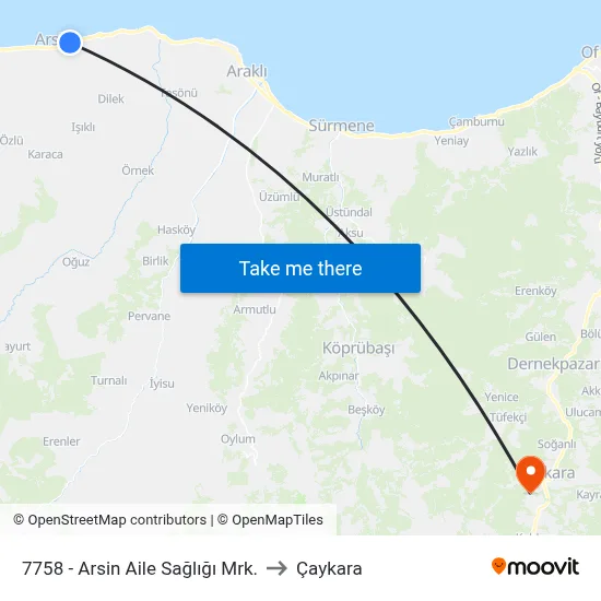 7758 - Arsin Aile Sağlığı Mrk. to Çaykara map