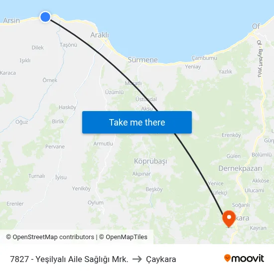 7827 - Yeşilyalı Aile Sağlığı Mrk. to Çaykara map