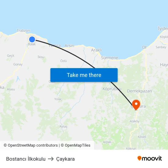 Bostancı İlkokulu to Çaykara map