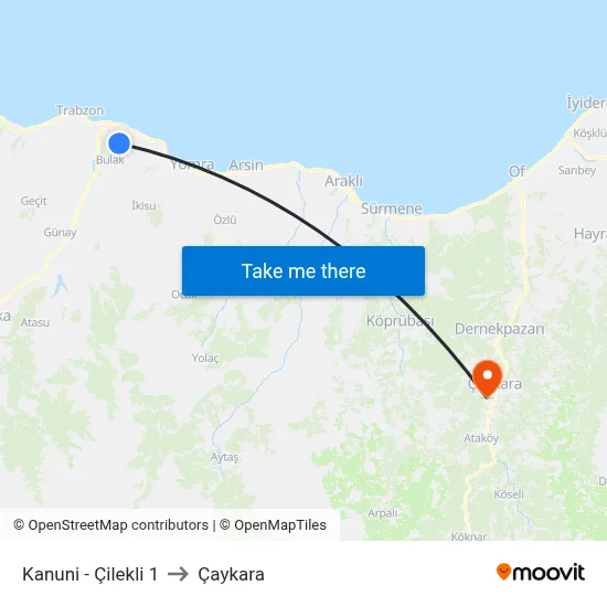 Kanuni - Çilekli 1 to Çaykara map