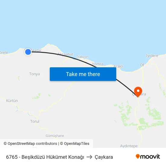 6765 - Beşikdüzü Hükümet Konağı to Çaykara map