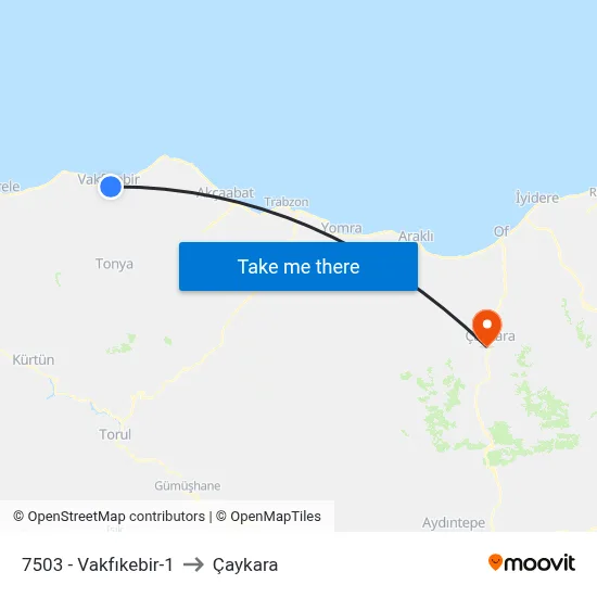 7503 - Vakfıkebir-1 to Çaykara map