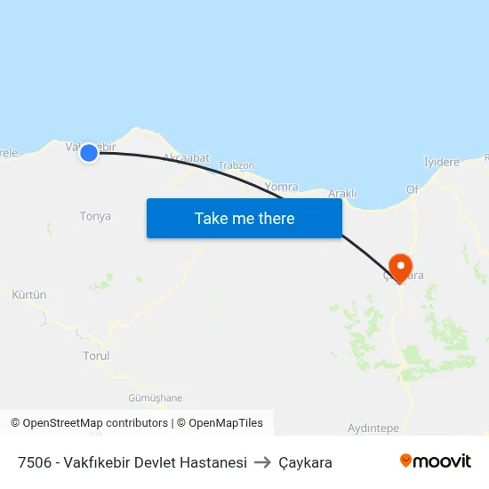 7506 - Vakfıkebir Devlet Hastanesi to Çaykara map