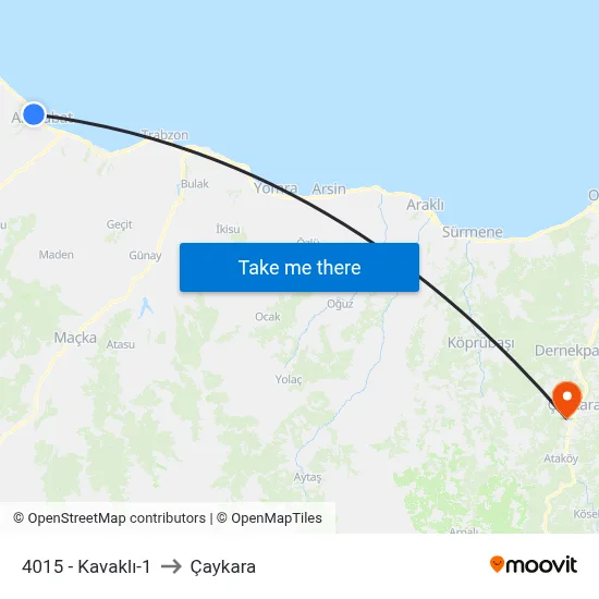 4015 - Kavaklı-1 to Çaykara map