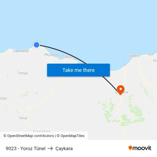 9023 - Yoroz Tünel to Çaykara map