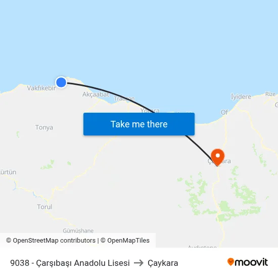 9038 - Çarşıbaşı Anadolu Lisesi to Çaykara map