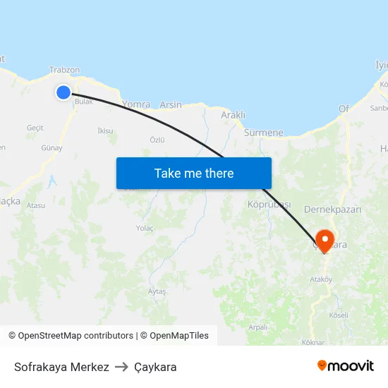 Sofrakaya Merkez to Çaykara map