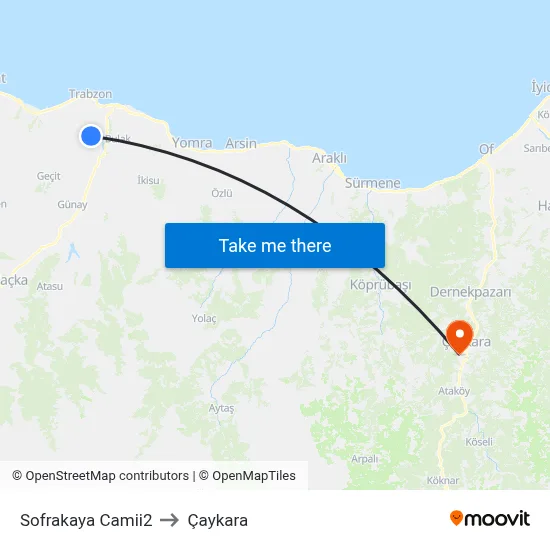 Sofrakaya Camii2 to Çaykara map