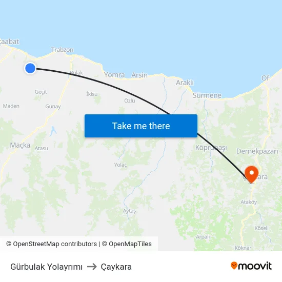 Gürbulak Yolayrımı to Çaykara map