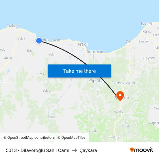 5013 - Dilaveroğlu Sahil Cami to Çaykara map