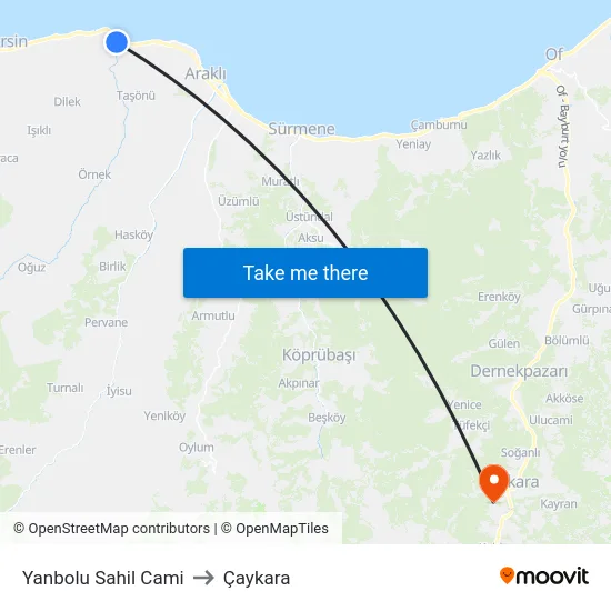 Yanbolu Sahil Cami to Çaykara map
