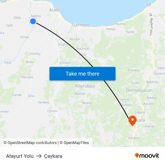 Atayurt Yolu to Çaykara map