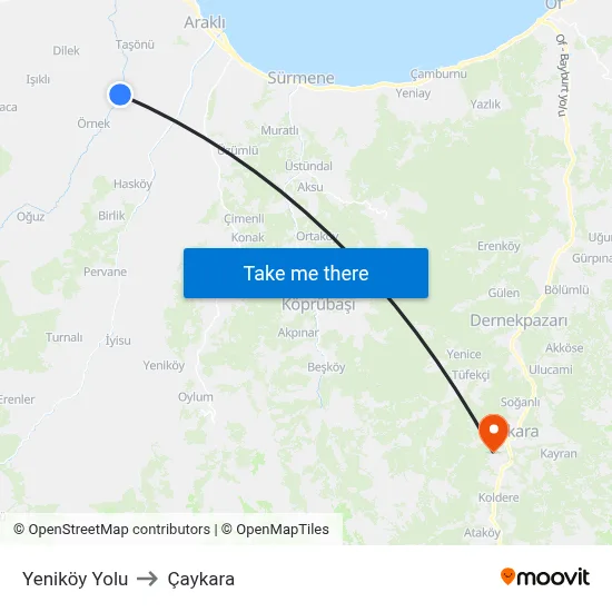 Yeniköy Yolu to Çaykara map