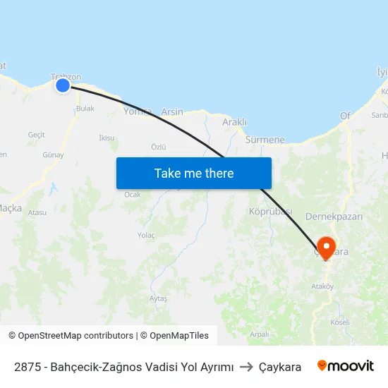 2875 - Bahçecik-Zağnos Vadisi Yol Ayrımı to Çaykara map