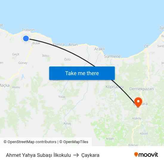 Ahmet Yahya Subaşı İlkokulu to Çaykara map