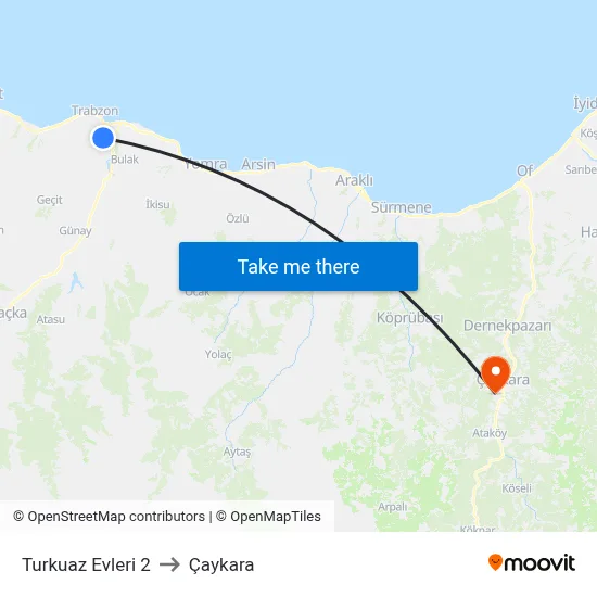 Turkuaz Evleri 2 to Çaykara map