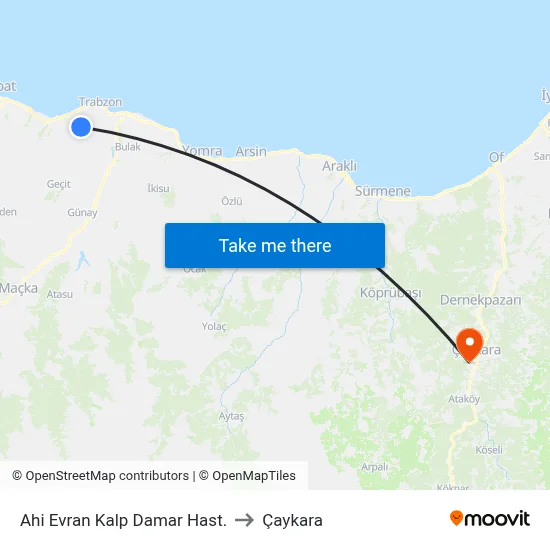 Ahi Evran Kalp Damar Hast. to Çaykara map