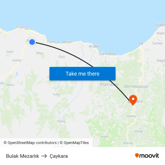Bulak Mezarlık to Çaykara map