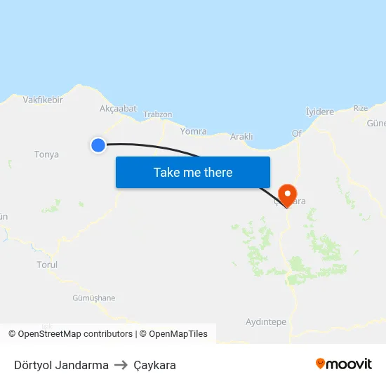 Dörtyol Jandarma to Çaykara map