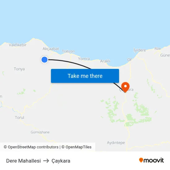 Dere Mahallesi to Çaykara map