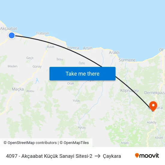 4097 - Akçaabat Küçük Sanayi Sitesi-2 to Çaykara map