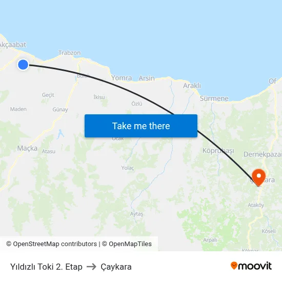 Yıldızlı Toki 2. Etap to Çaykara map