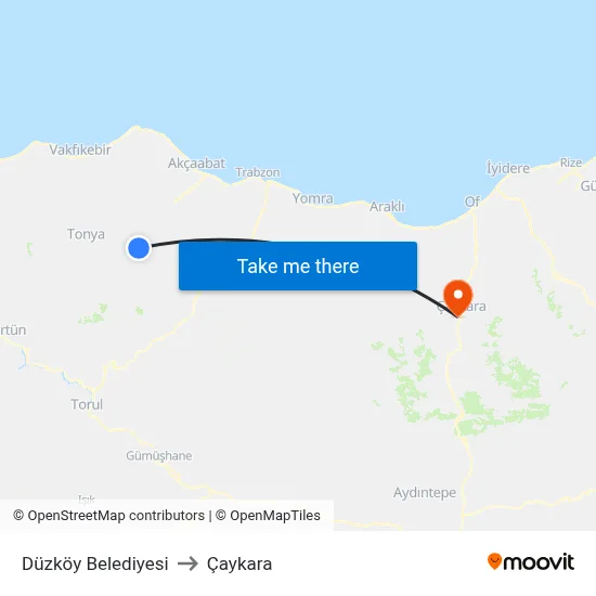 Düzköy Belediyesi to Çaykara map