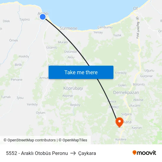 5552 - Araklı Otobüs Peronu to Çaykara map