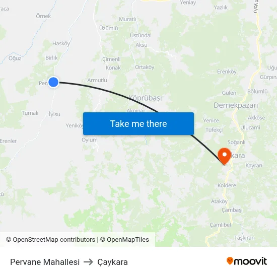 Pervane Mahallesi to Çaykara map