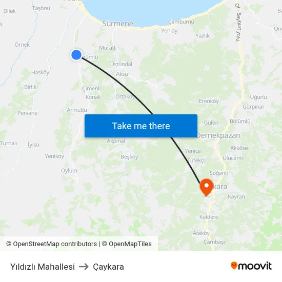 Yıldızlı Mahallesi to Çaykara map