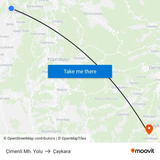 Çimenli Mh. Yolu to Çaykara map