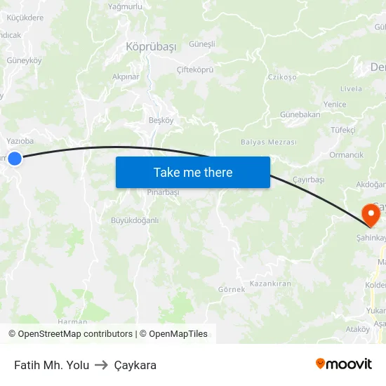 Fatih Mh. Yolu to Çaykara map