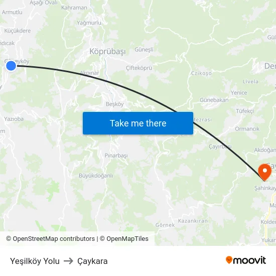 Yeşilköy Yolu to Çaykara map