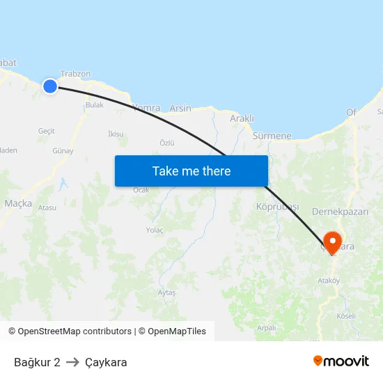 Bağkur 2 to Çaykara map