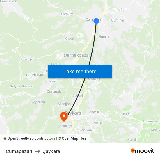 Cumapazarı to Çaykara map