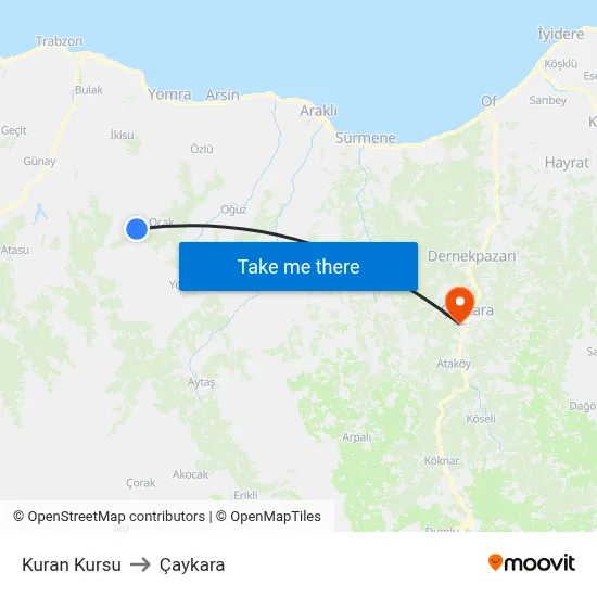 Kuran Kursu to Çaykara map