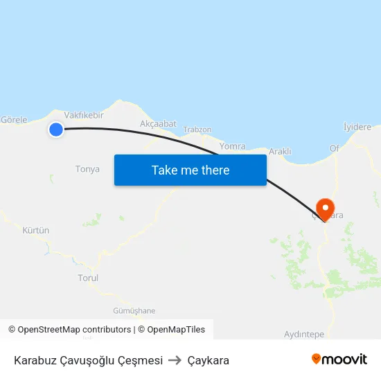 Karabuz Çavuşoğlu Çeşmesi to Çaykara map