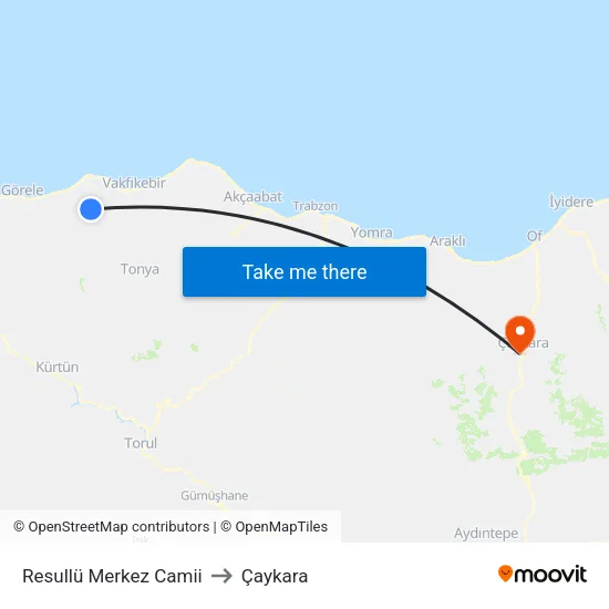 Resullü Merkez Camii to Çaykara map