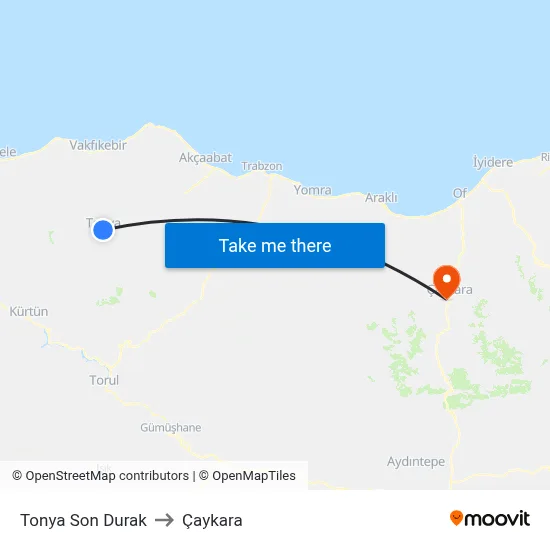 Tonya Son Durak to Çaykara map