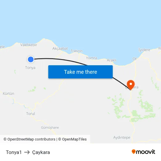 Tonya1 to Çaykara map