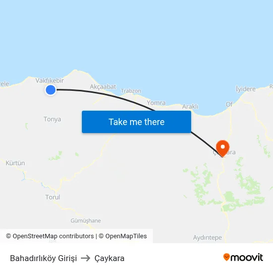 Bahadırlıköy Girişi to Çaykara map