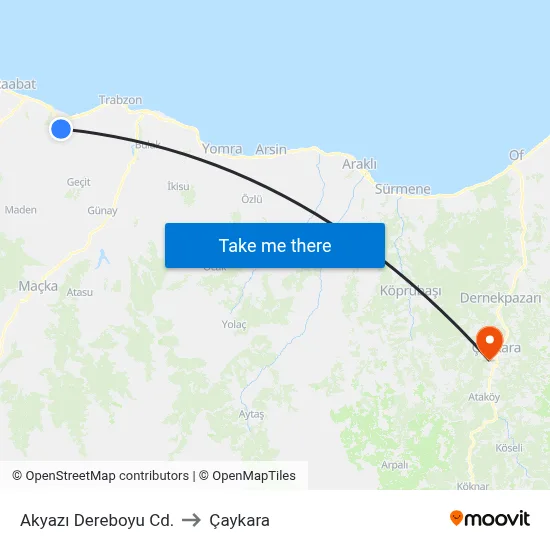 Akyazı Dereboyu Cd. to Çaykara map