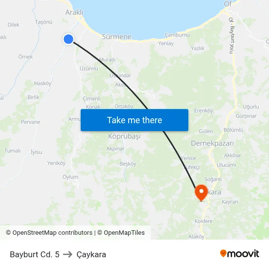 Bayburt Cd. 5 to Çaykara map