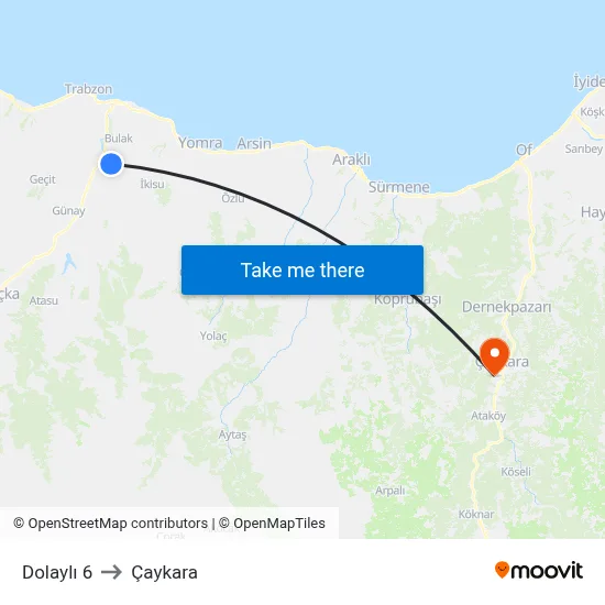Dolaylı 6 to Çaykara map