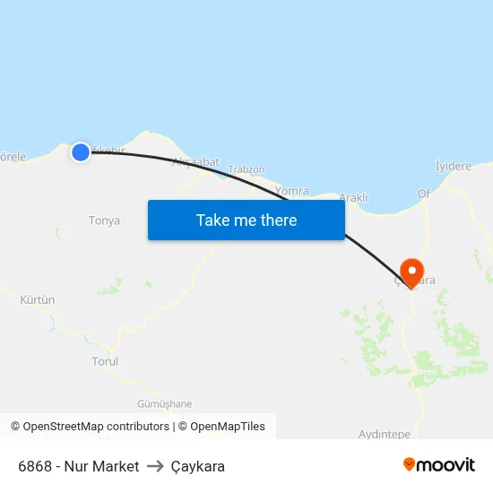 6868 - Nur Market to Çaykara map
