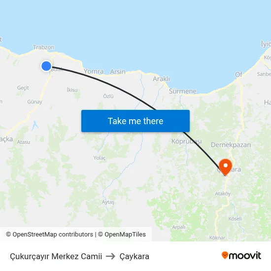 Çukurçayır Merkez Camii to Çaykara map