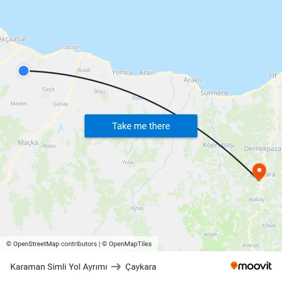 Karaman Simli Yol Ayrımı to Çaykara map