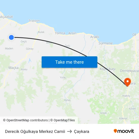 Derecik Oğulkaya Merkez Camii to Çaykara map